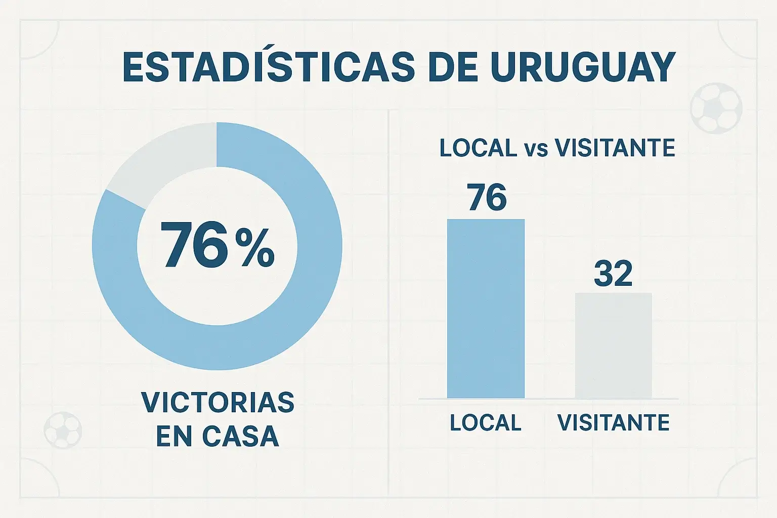 Infografía de estadísticas de Uruguay mostrando 76% de victorias como local en eliminatorias