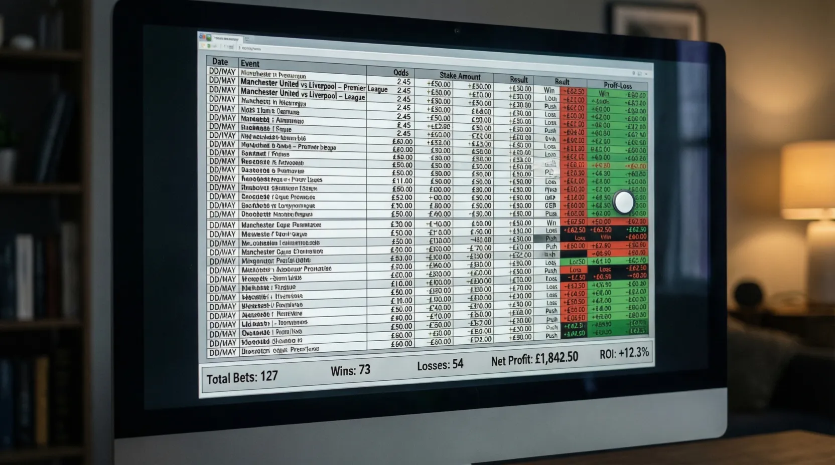 Planilla de registro detallado de apuestas deportivas