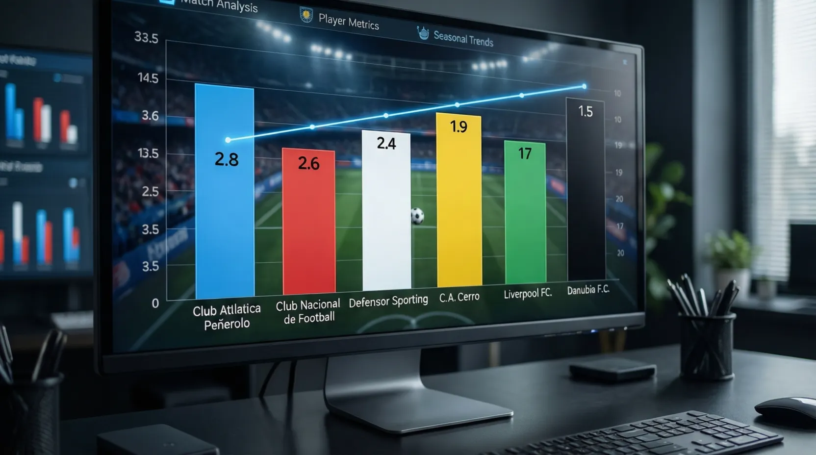 Gráfico estadístico mostrando promedios de goles por equipo en el fútbol uruguayo