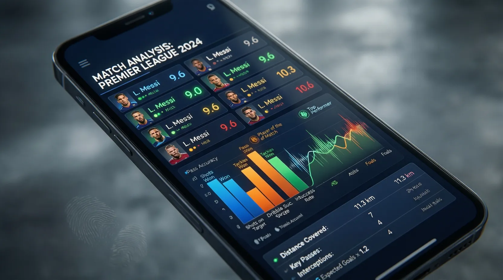 Interfaz de aplicación de estadísticas deportivas con ratings de jugadores