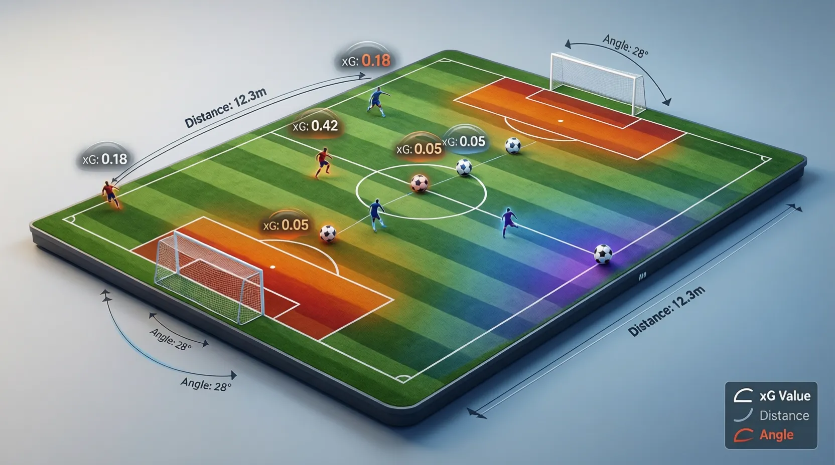 Diagrama explicando los factores que determinan el valor xG de un tiro