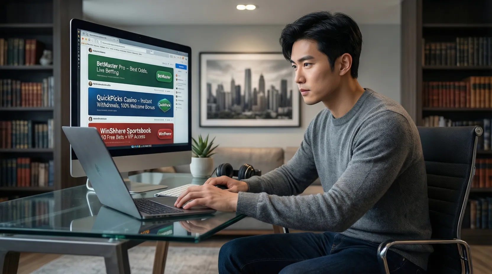 Persona evaluando opciones de apuestas en computadora