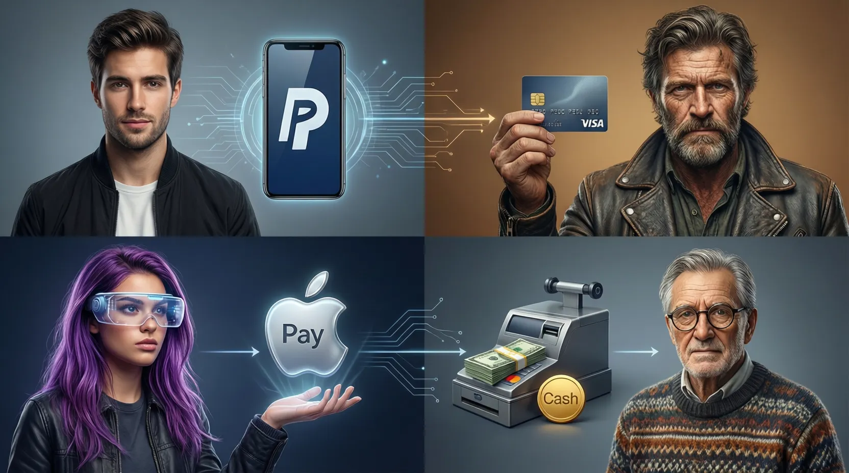 Diferentes perfiles de apostadores eligiendo métodos de pago