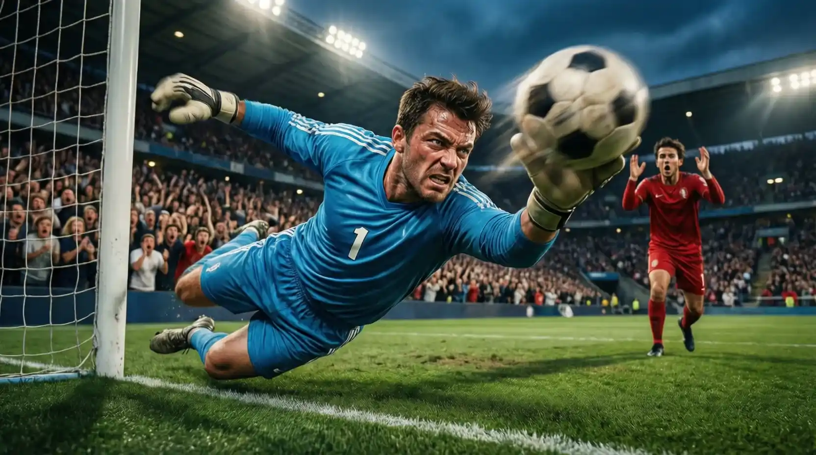 Arquero uruguayo atajando un penal en una definición de Copa América