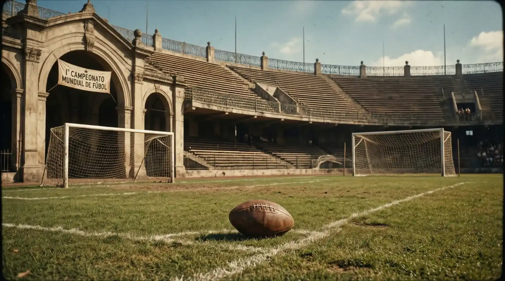 Fotografía histórica en blanco y negro del primer Mundial de fútbol en 1930
