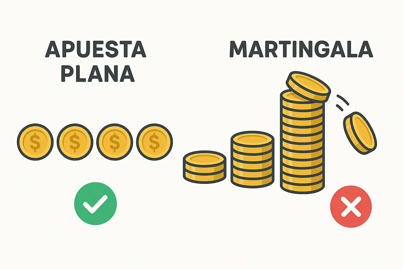 Comparación de sistemas de stake: flat betting estable versus martingala que colapsa